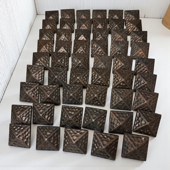 Lot of 54 Vintage Bronze-Rubbed 1.5” Pyramid Clavos Tacks – Rustic Iron Nails - Picture 1 of 3